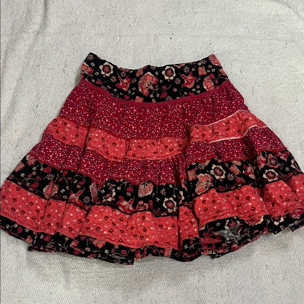 Pumpkin Patch Floral Tiered Skirt - Red and Black